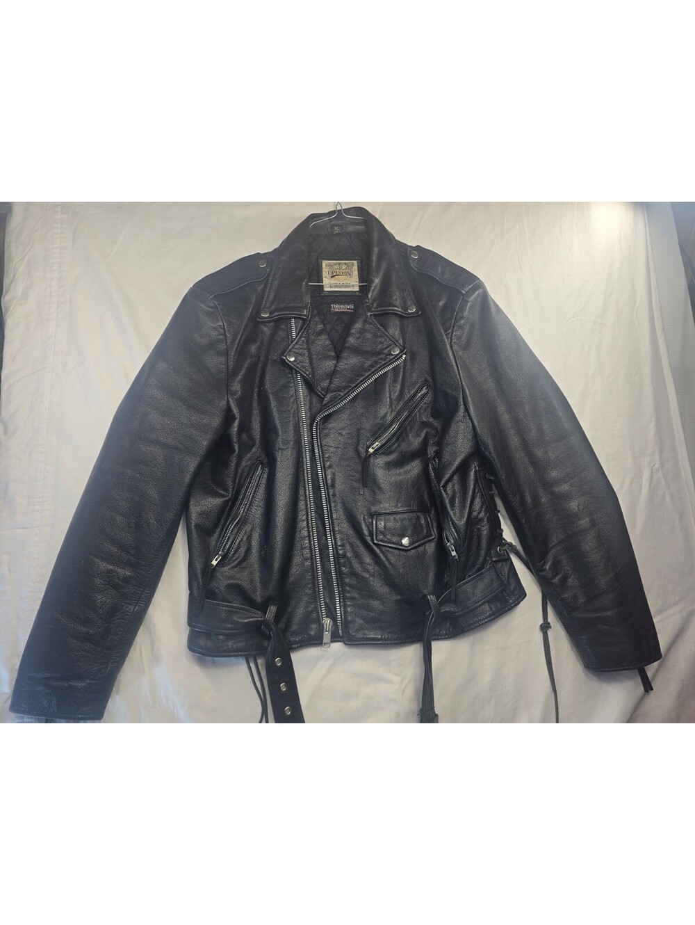 Wilsons Open Road Black Leather Motorcycle Moto Biker Jacket Size XL